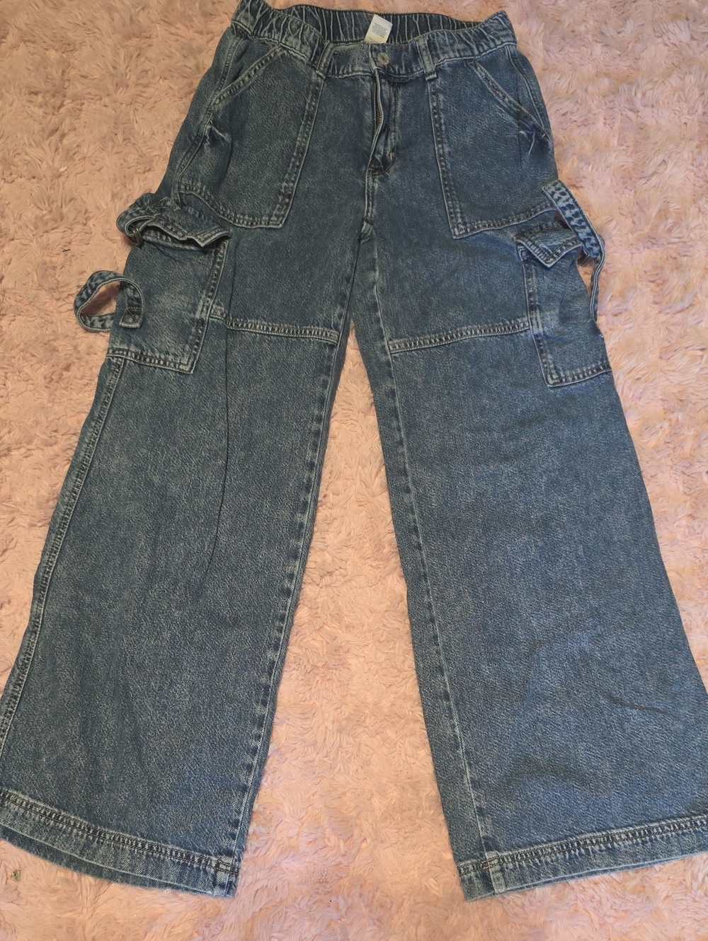 Arizona Jean Company Wide-Leg Cargo Jeans in Blue Wash